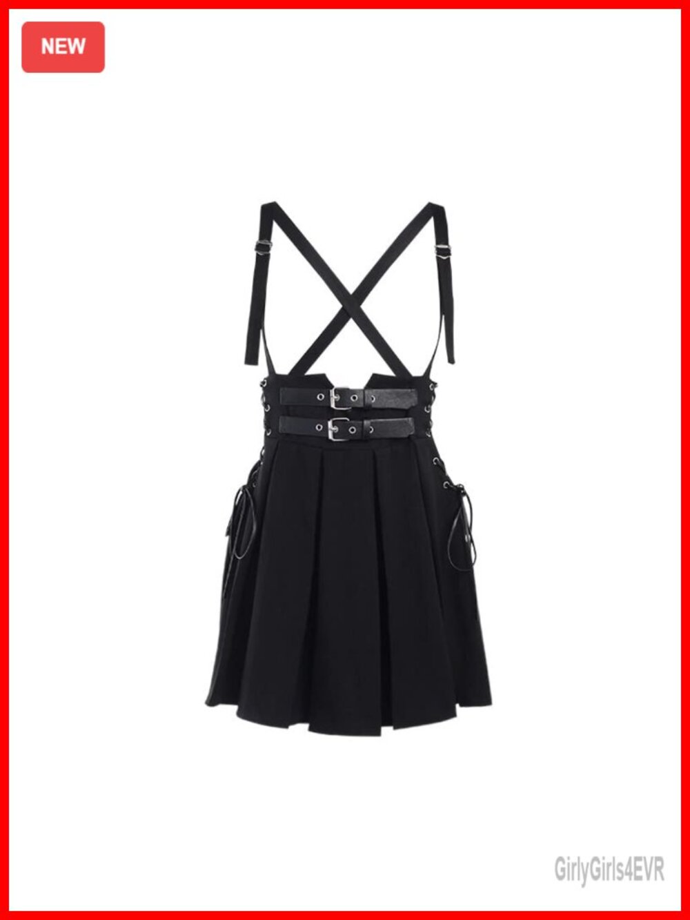 Goth Suspender Mini Pleated Skirt High Waist A-Line Alt Kawaii
